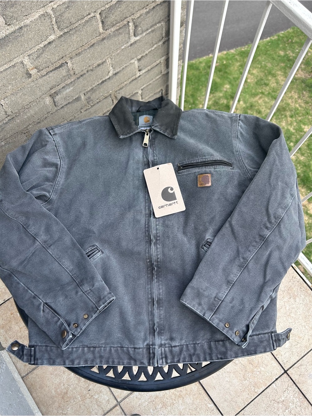 Carhartt Men’s Slate Gray Duck Canvas Work Jacket with Black Cord Collar